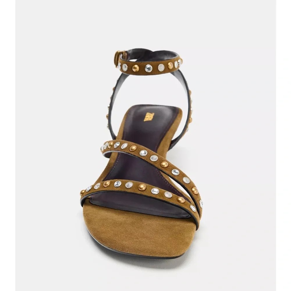 Zara NWT split leather studded kitten sandal 1346/610 - Picture 7 of 11